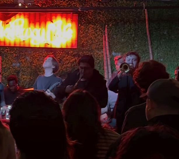 Crowd watching brass section